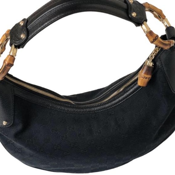 Gucci Bamboo Ring Half Moon Medium Black Canvas - Picture 3 of 13